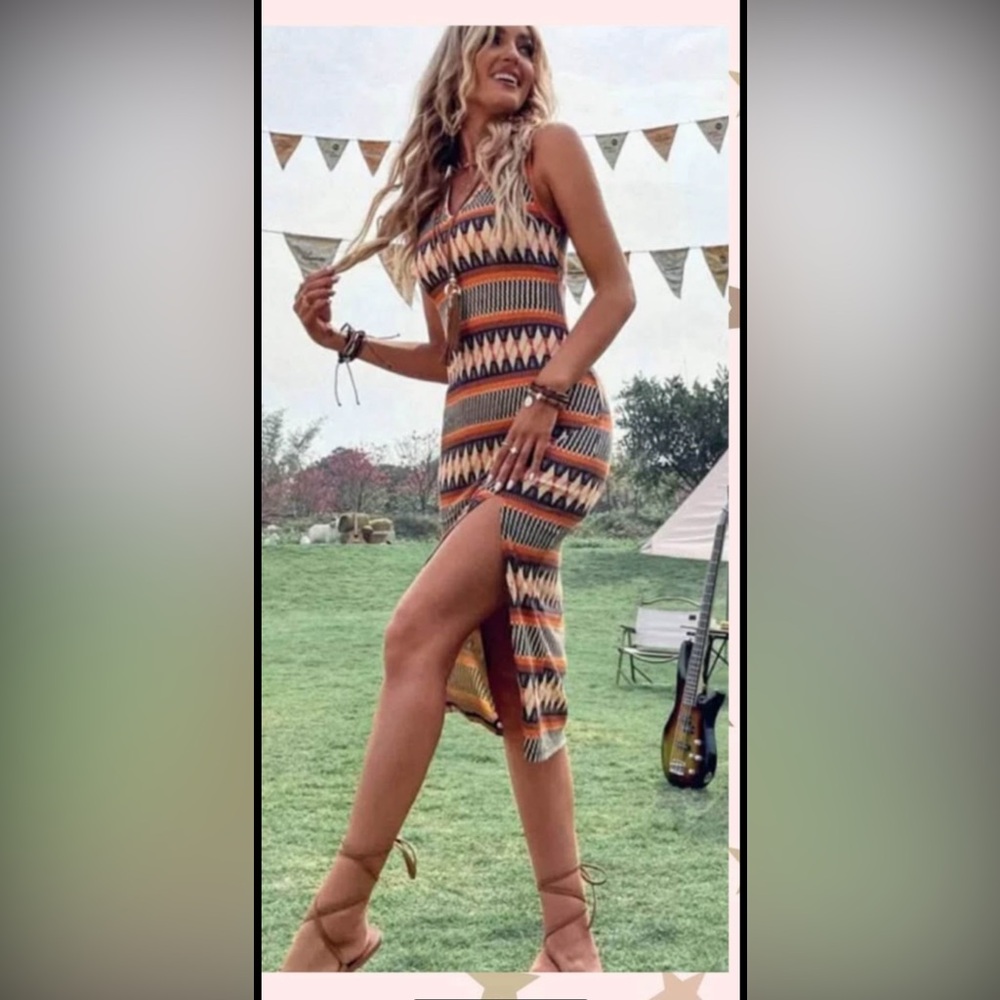 Geometric Patterned Maxi Dress